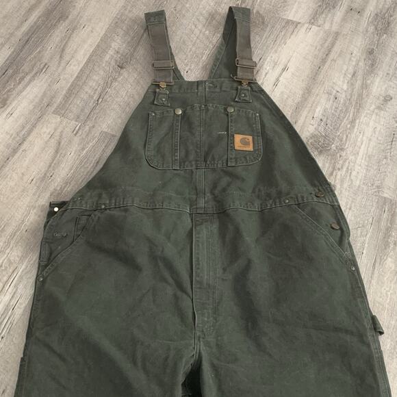 Carhartt Cotton Duck Bib Overalls Mens 44x32 Double Knee Moss Green R06 VTG NOS - Picture 6 of 7